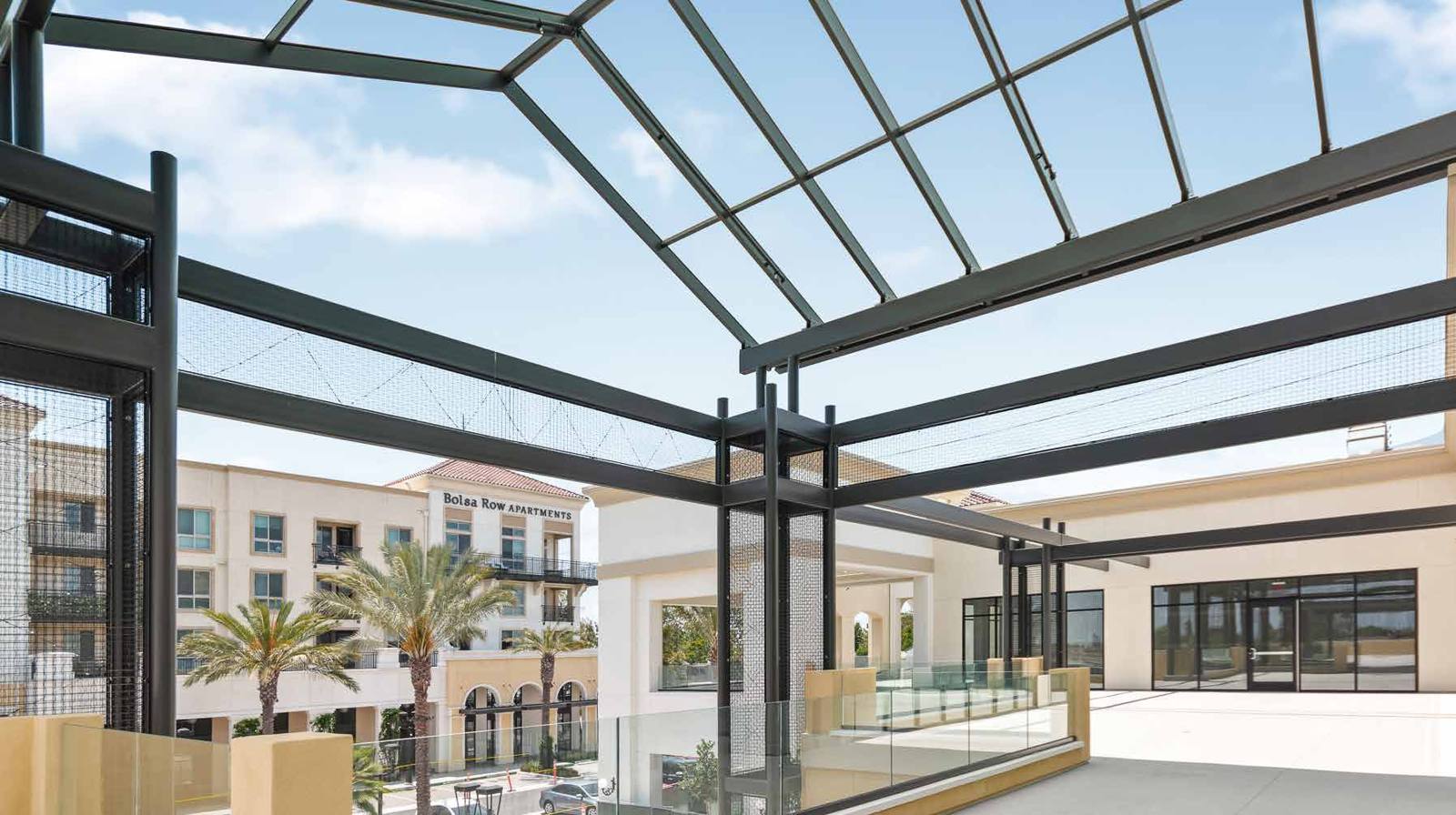 Bolsa Row Terrace courtyard under the glass canopy